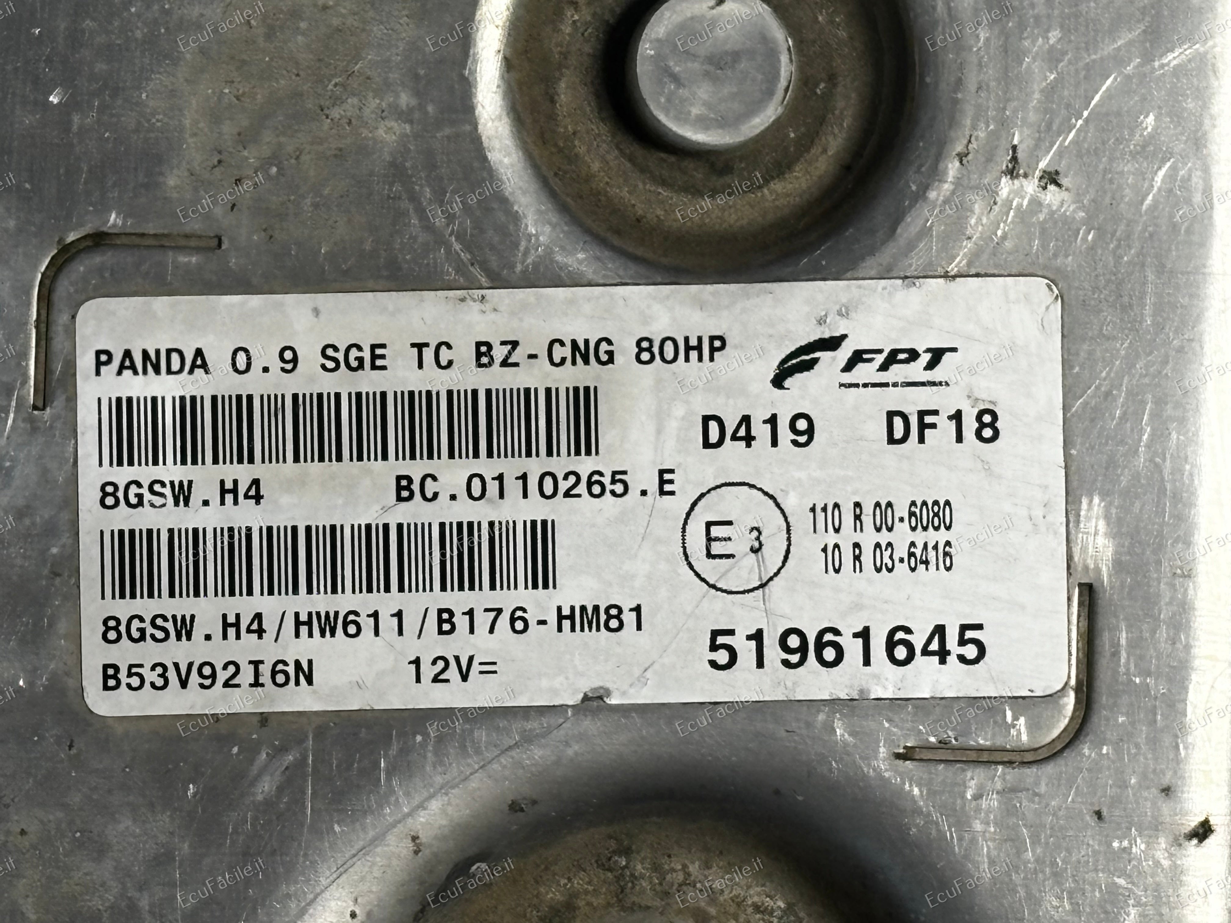 ECU Fiat Alfa Lancia 900 SGE Twin Air 8GSW.H4 HW611 51961645