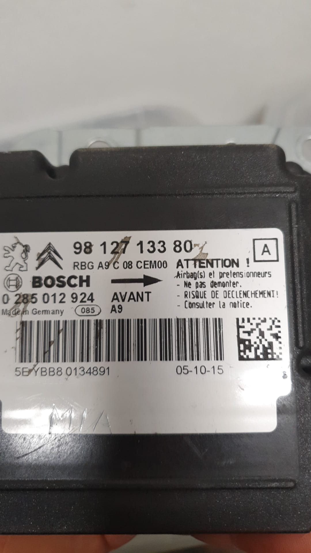 ECU AIRBAG PEUGEOT CITROEN 9812713380 0285012924