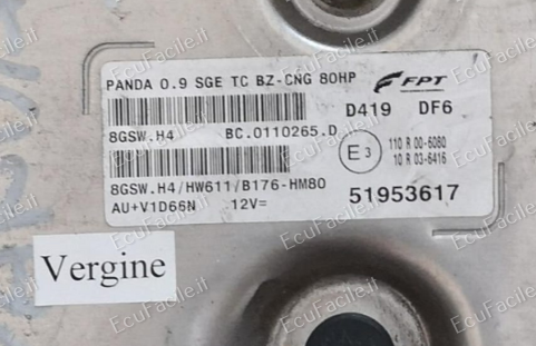 CENTRALINA MOTORE FIAT Panda 0.9 3° Serie 51953617 Benzina 8GSW.H4 hw611