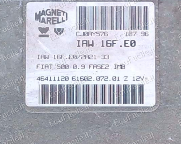 ECU FIAT 500 Magneti Marelli IAW 16F.E0 Fiat 46411120 Vergine