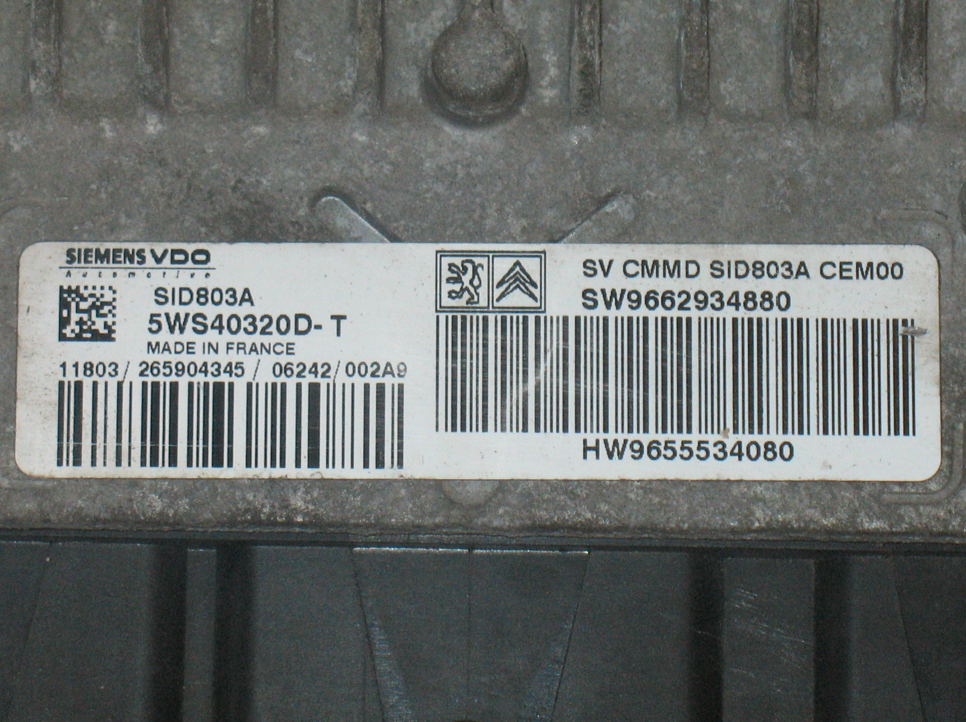 CENTRALINA MOTORE PEUGEOT SID803A 5WS40320D-T SW9662934880 HW9655534080