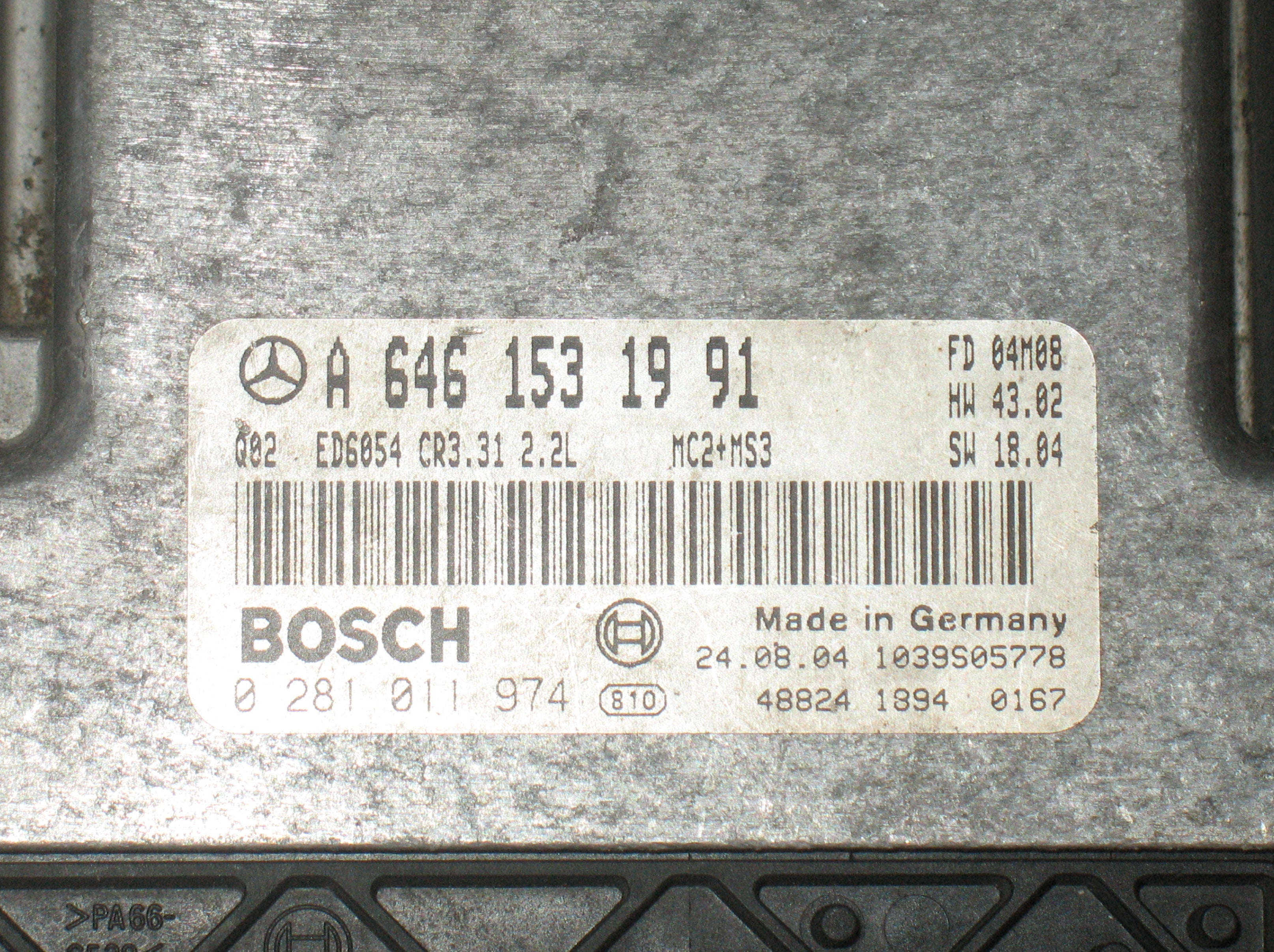 ECU CENTRALINA BOSCH EDC16C2-7.23 0281011974 MERCEDES W639 VITO II 111 VIANO I 2.2 CDI 109HP A6461531991 1037371336