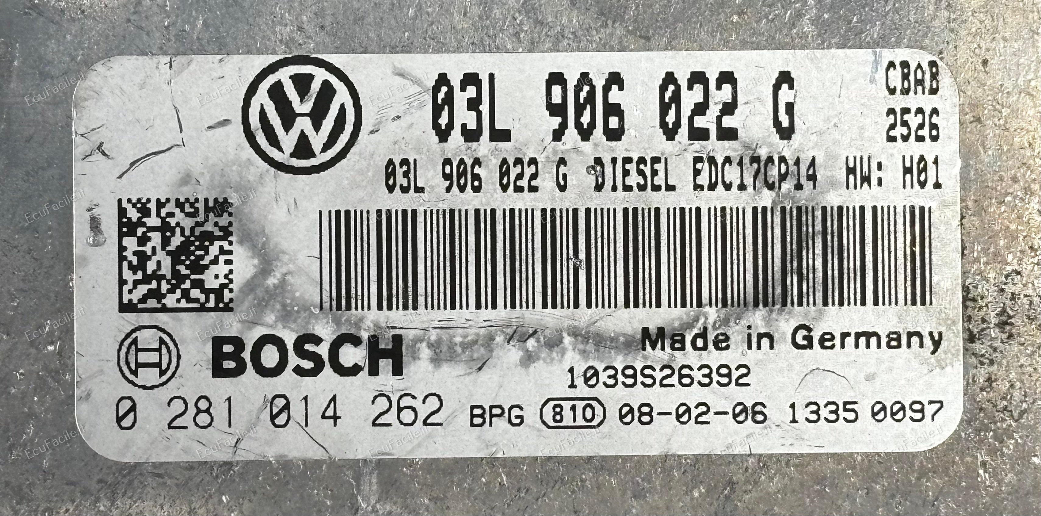 ECU VW TIGUAN 2.0 TDI 4 Motion 03L906022G 0281014262 EDC17 CP14