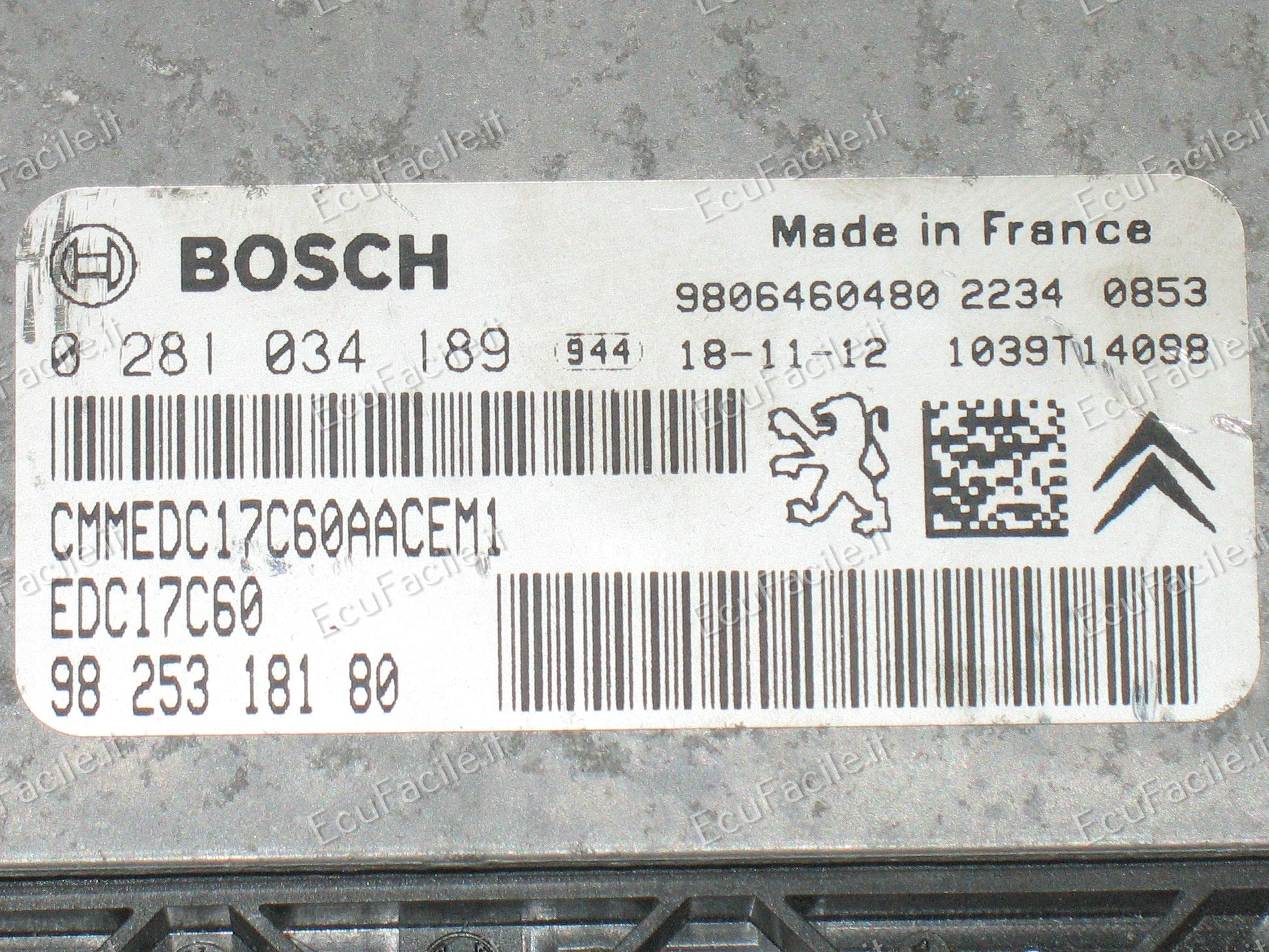 ECU Peugeot Partner / Citroën Berlingo / Dispatch 1.6 HDI Bosch 0281034189 9825318180 EDC17C60