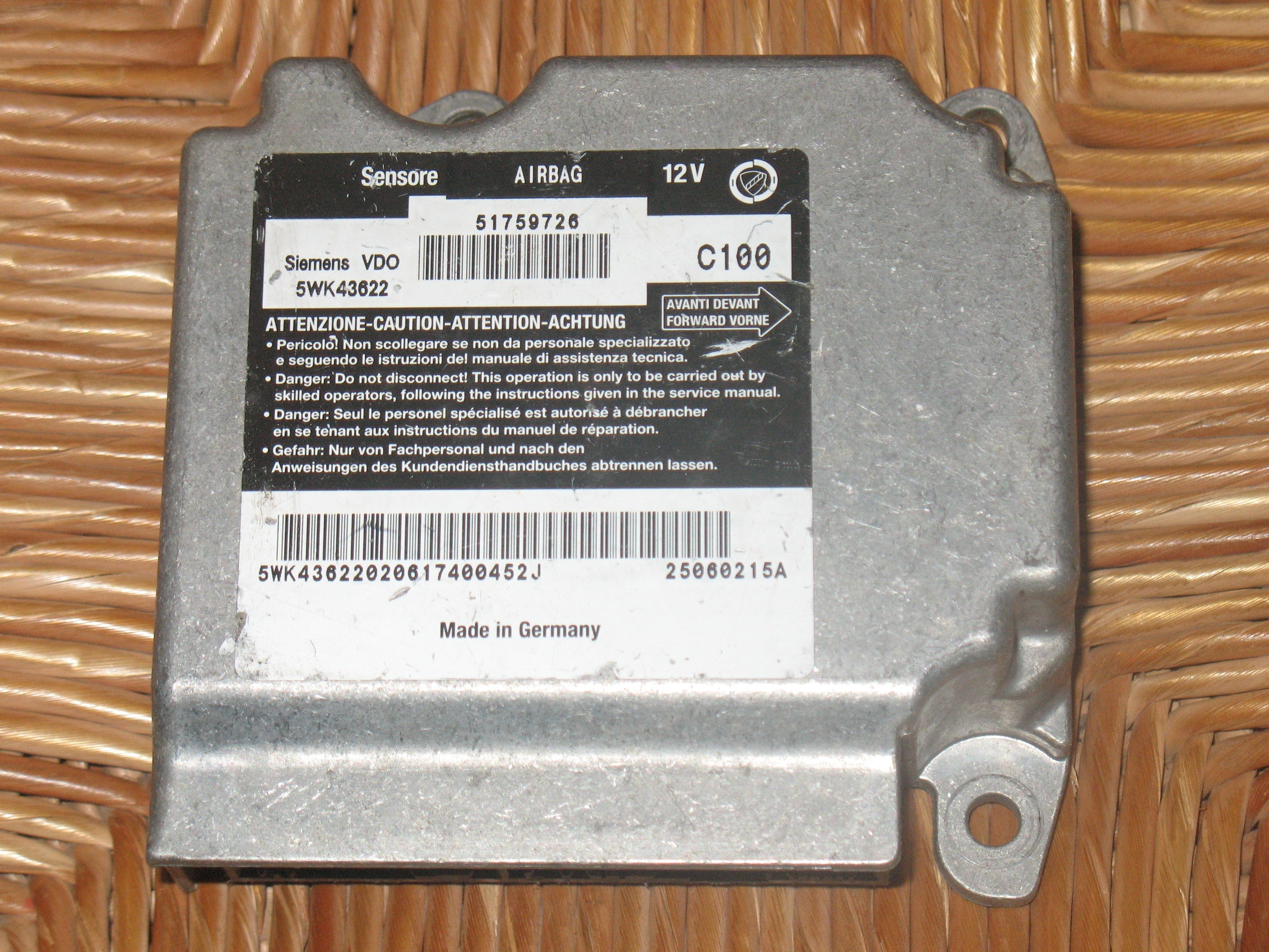 Ecu airbag FIAT MULTIPLA siemens 5wk43622 51759726 eprom 95080