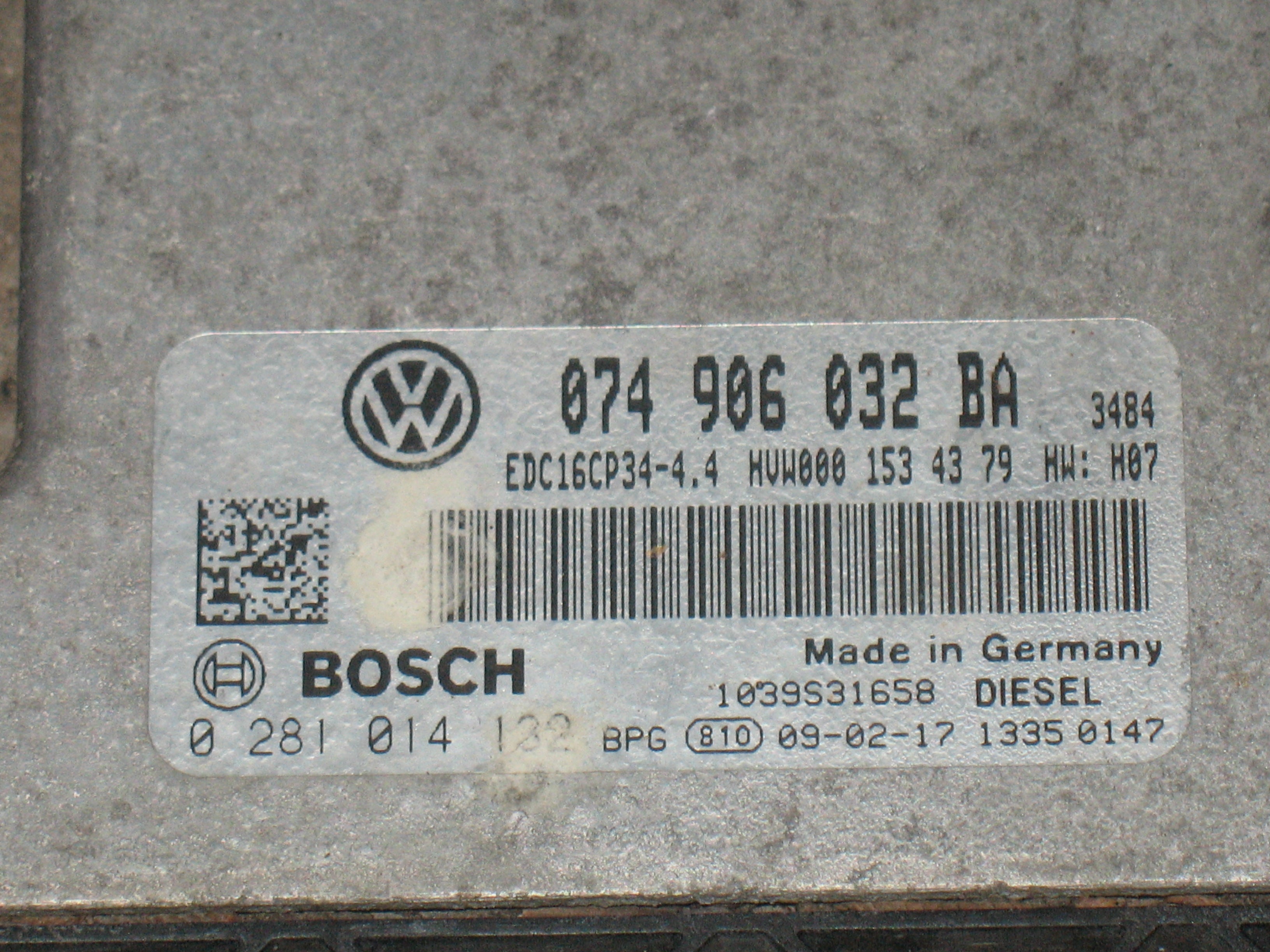 ECU CENTRALINA VW 074906032BA 0281014132 0001534379 Hvw0001534379 EDC16CP34-4.4