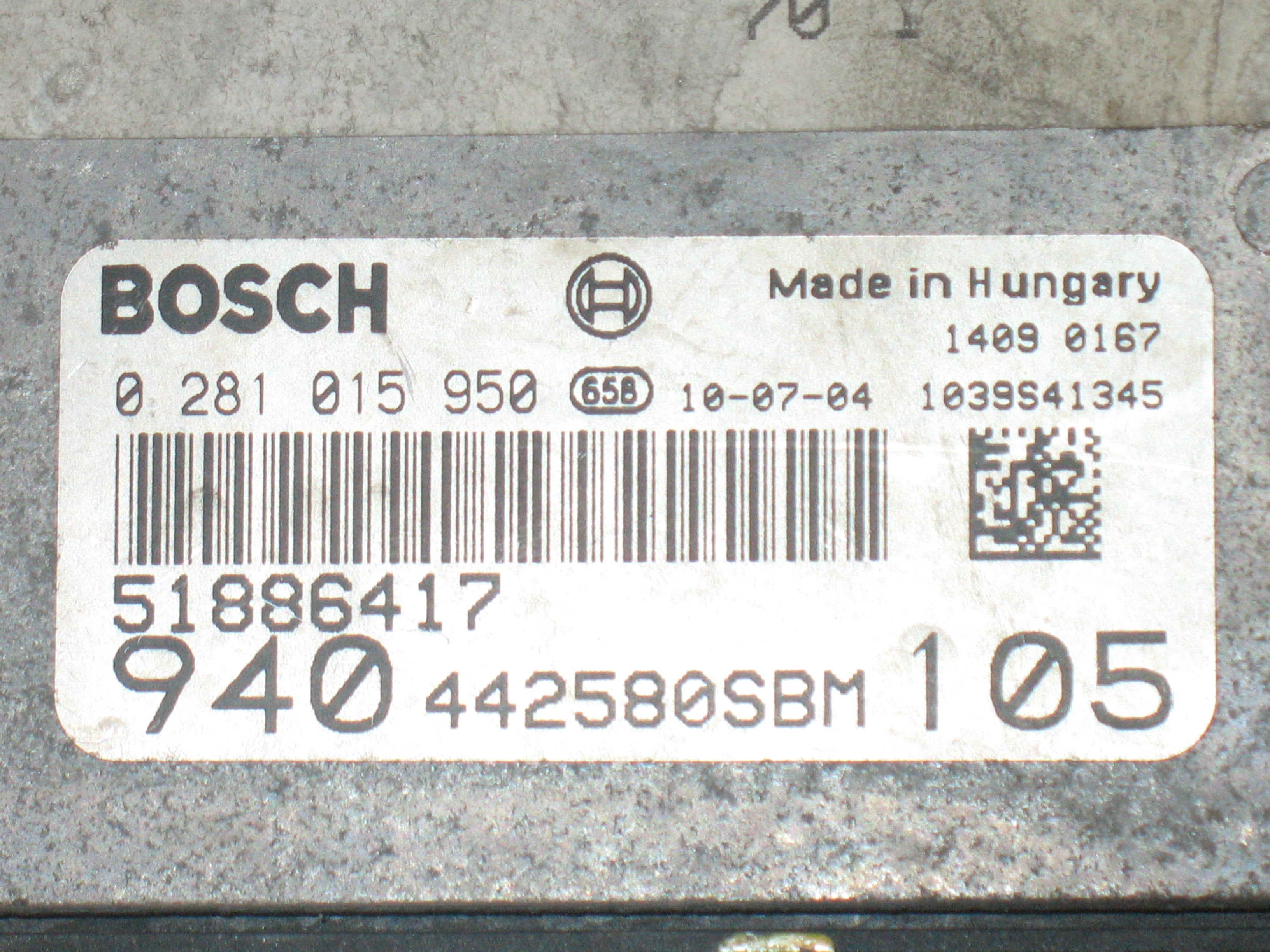 ECU GIULIETTA 1.6 FUNZIONANTE 100X100 0281015950 51886417 EDC16C39