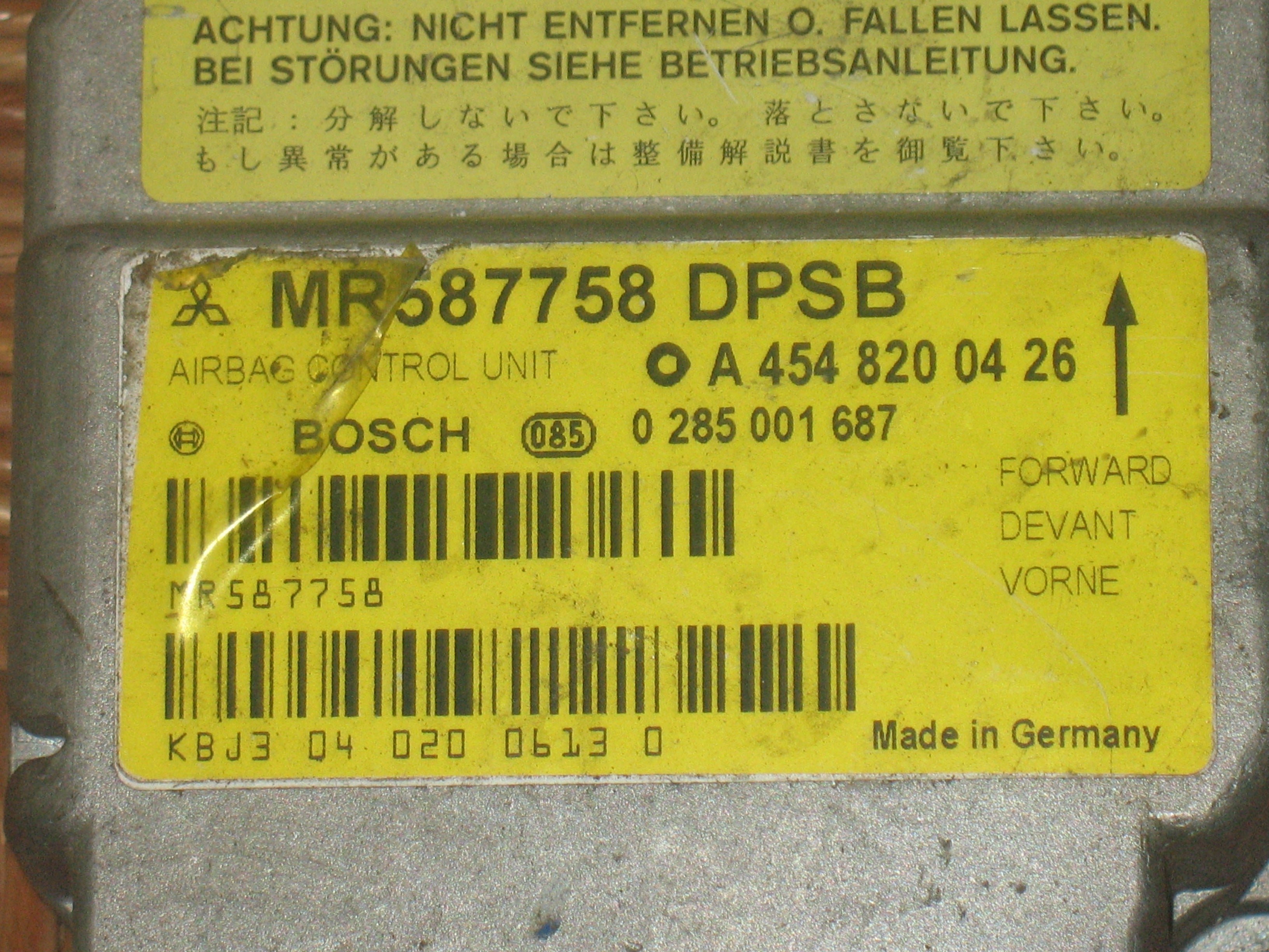 CENTRALINA AIRBAG SMART FORFOUR 04>06 0285001687 CTA077 A4548200426