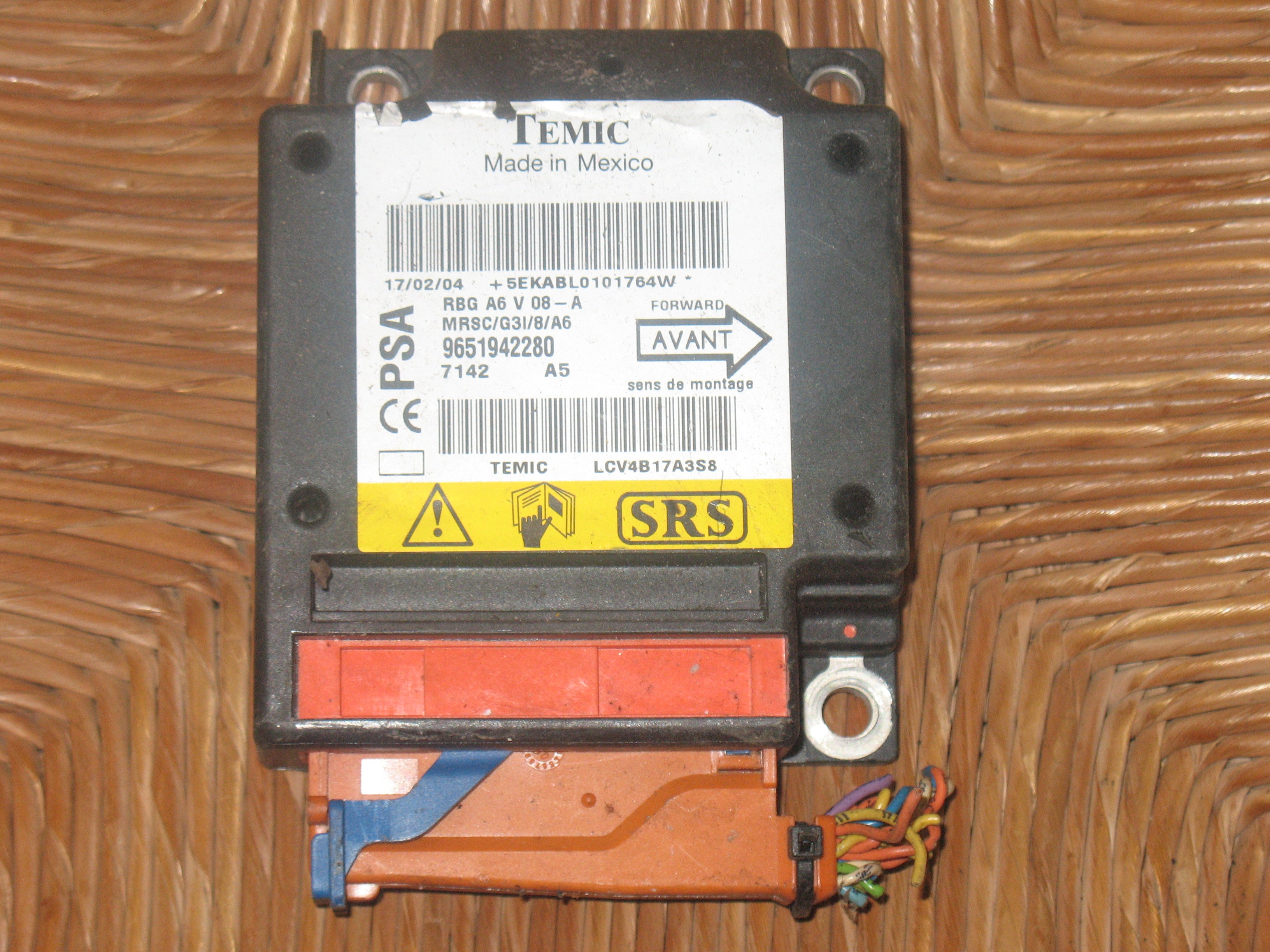 Centralina Airbag Temic 9651942280 RBG A6 V08-A RBGA6V08A 7142 A5 CITROEN PEUGEOT C 2. 30/126