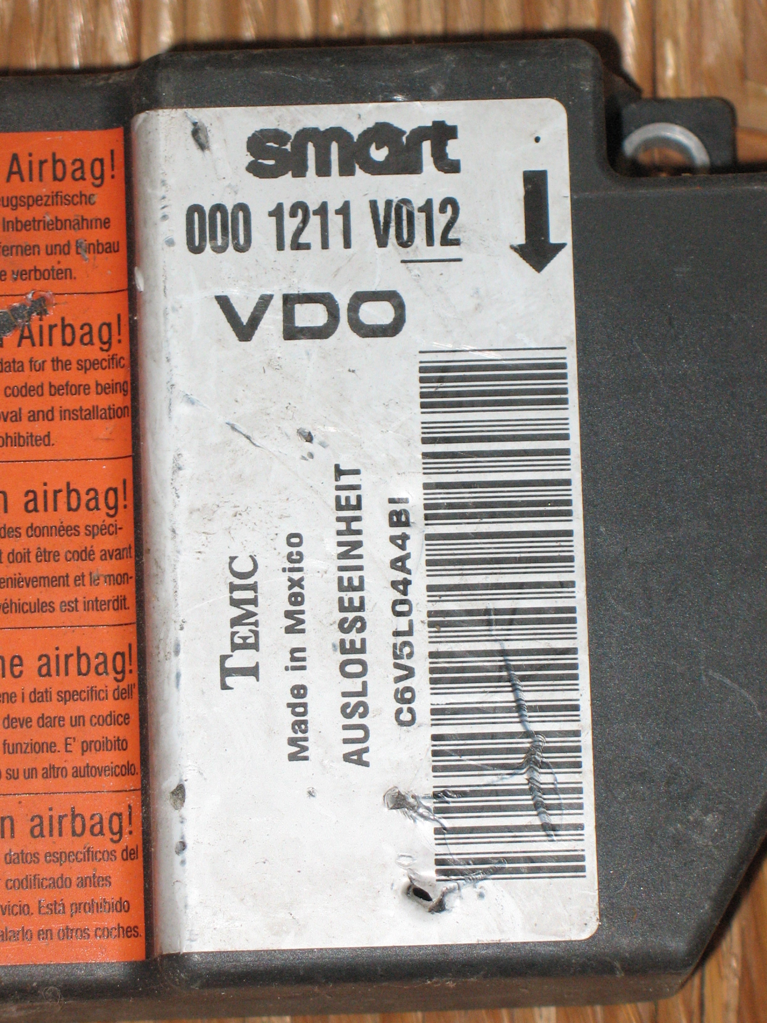 0001211V012 CENTRALINA AIRBAG SMART FORTWO COUPé 2° SERIE 800 DIESEL (2007)