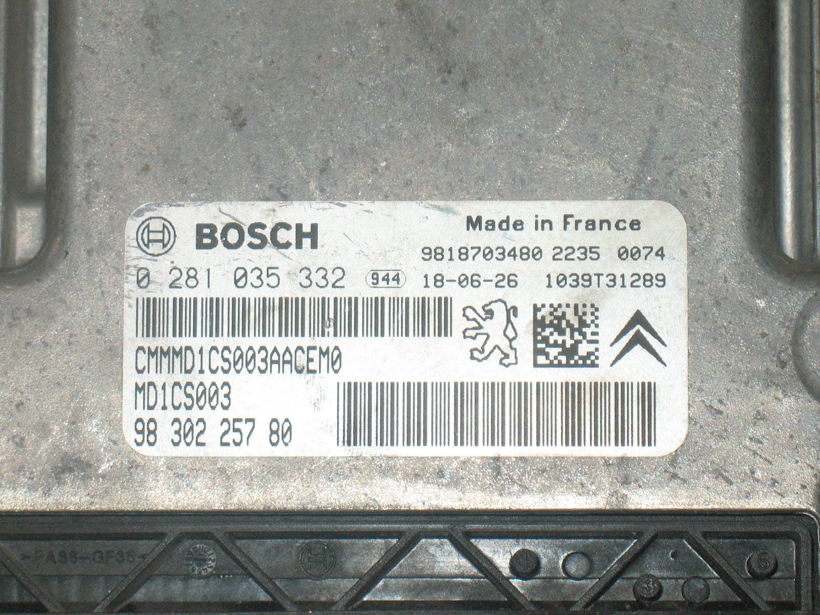 ECU MOTORE 0281035332 PEUGEOT 208 Serie (12>19) 1600 Diesel 9830225780 MD1CS003