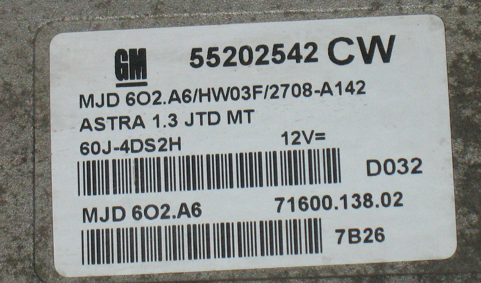 CENTRALINA MOTORE OPEL ASTRA 1.3 JTD MAGNETI MARELLI MJD 6O2.A6 FGP& 55202542CW 71600.094.02