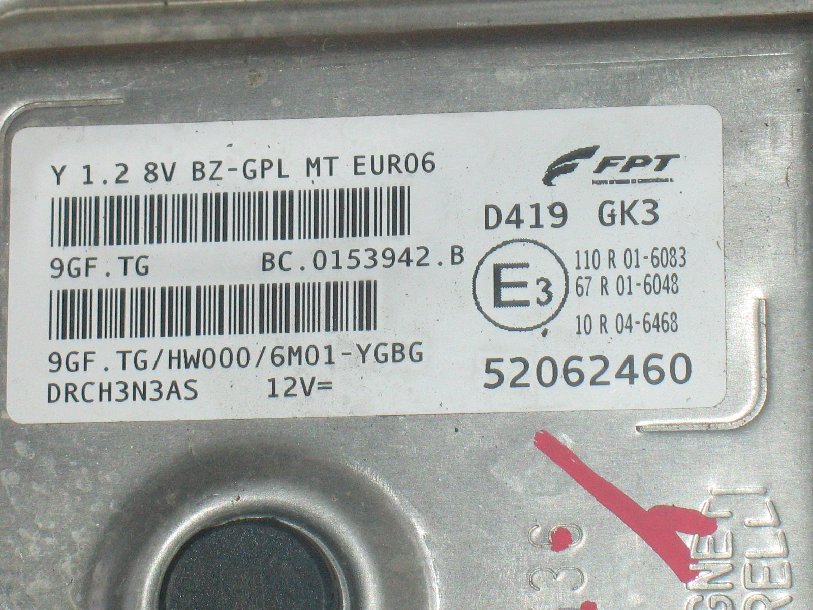 ECU CENTRALINA MOTORE LANCIA YPSILON 1.2 GPL 52062460 9GF.TG HW000