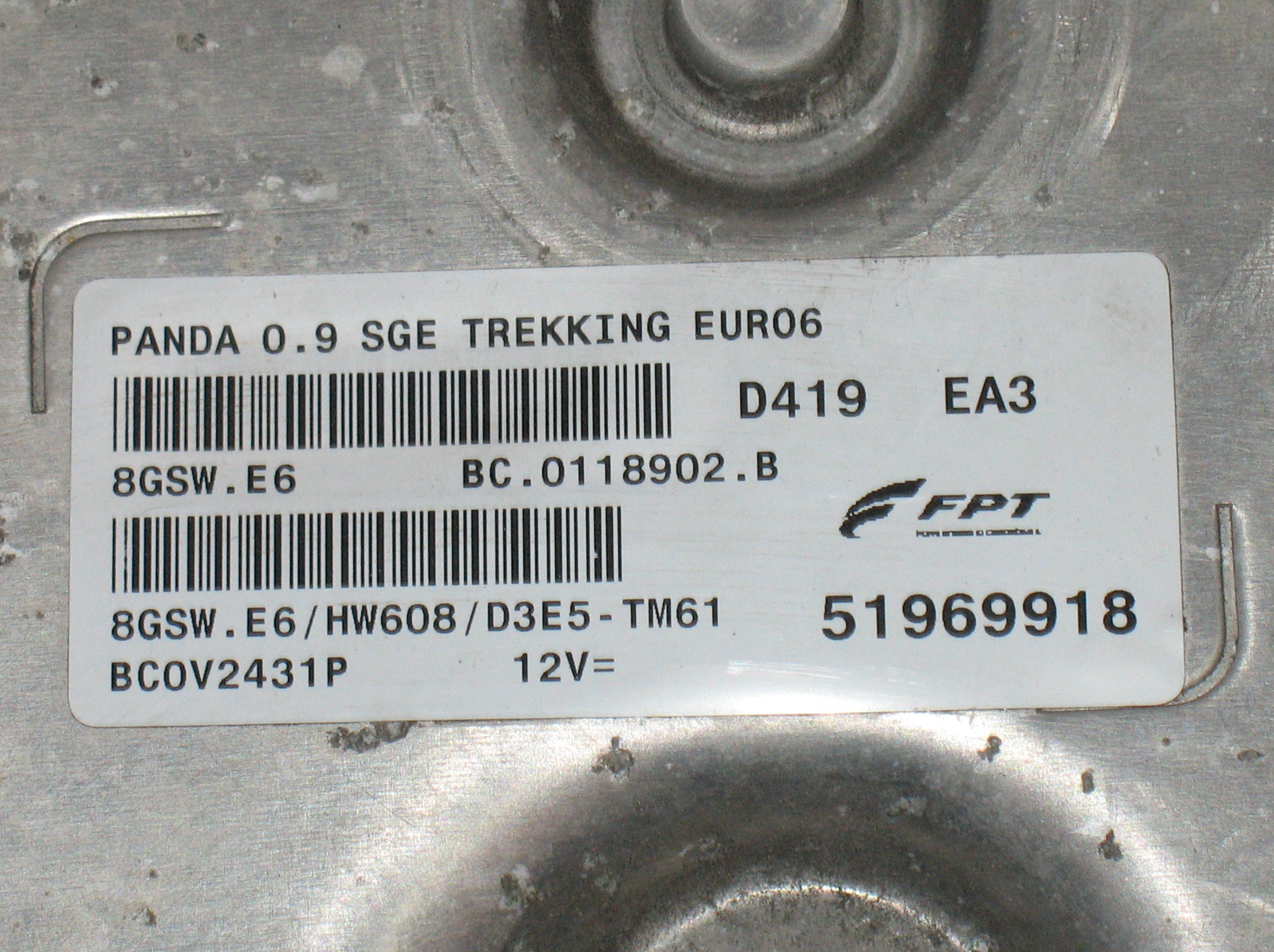 ECU CENTRALINA motore FIAT PANDA 0.9 IAW5SF8.E6 51969918 HW608