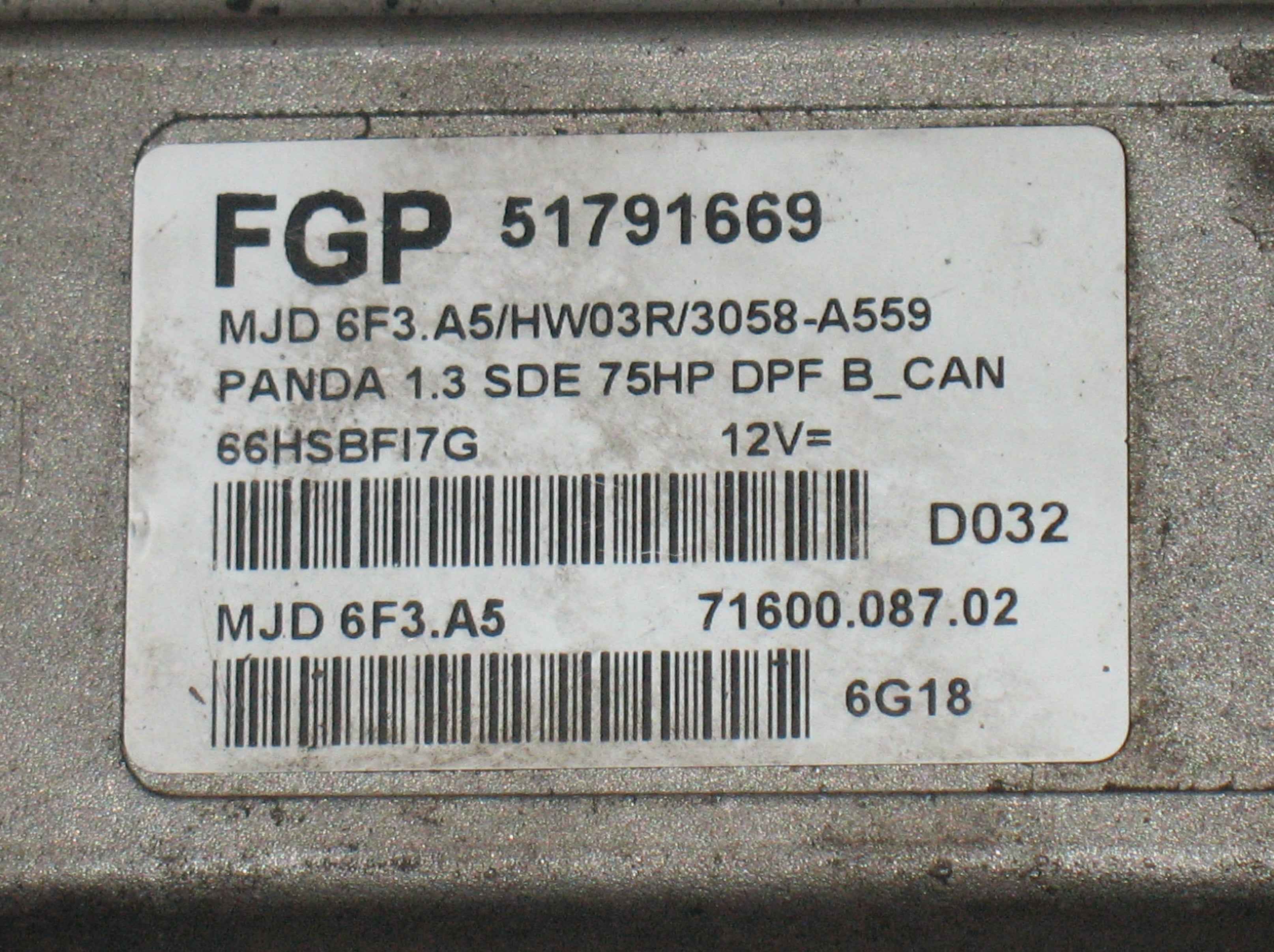 Centralina Motore Fiat Panda Classic 1.3 55KW Diesel 2003-2012 169A1000 FGP 51791669