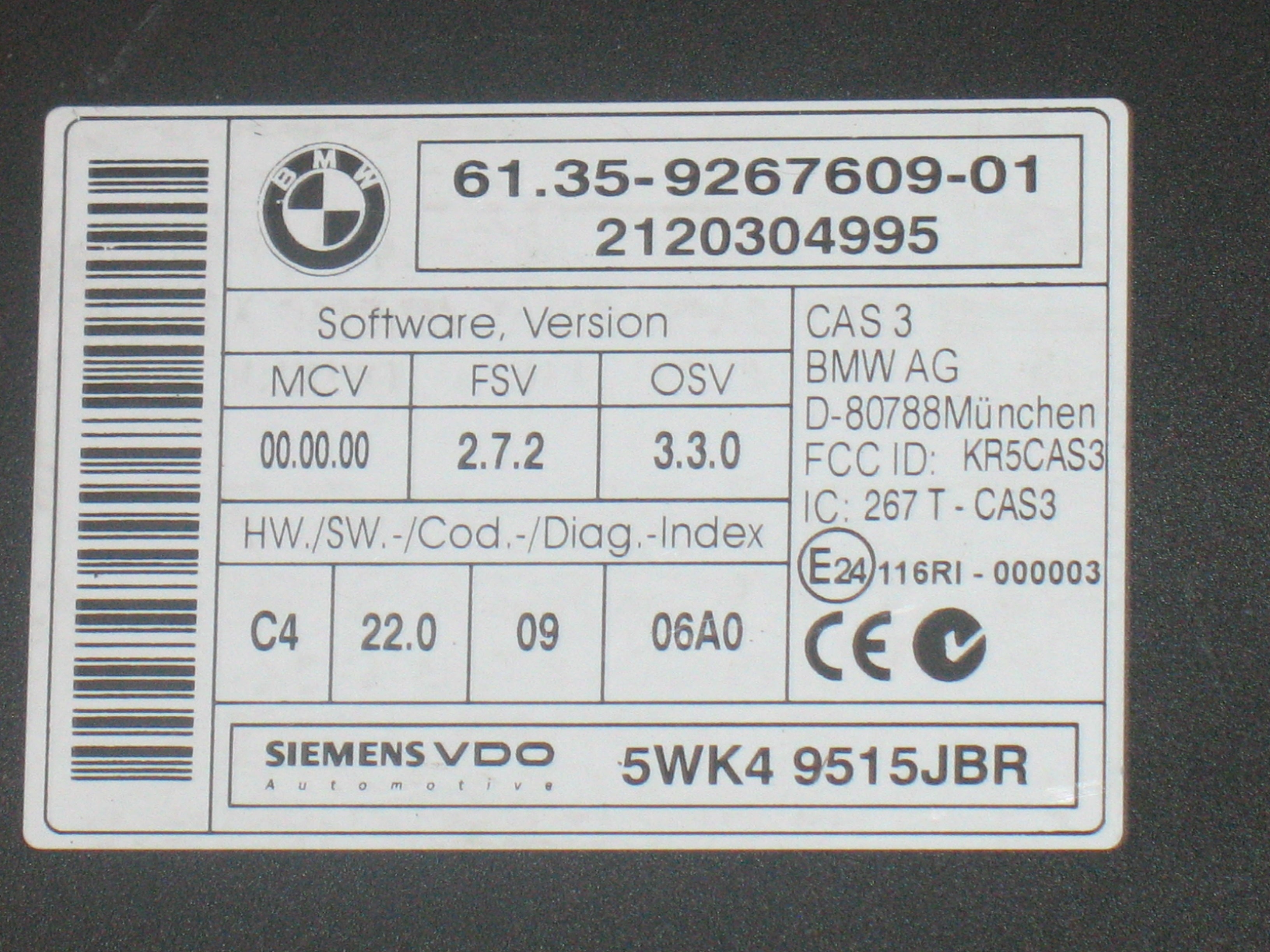 BODY COMPUTER MİNİ COOPER S R57 CAS3 61.35-9267609-01 BMW SIEMENS