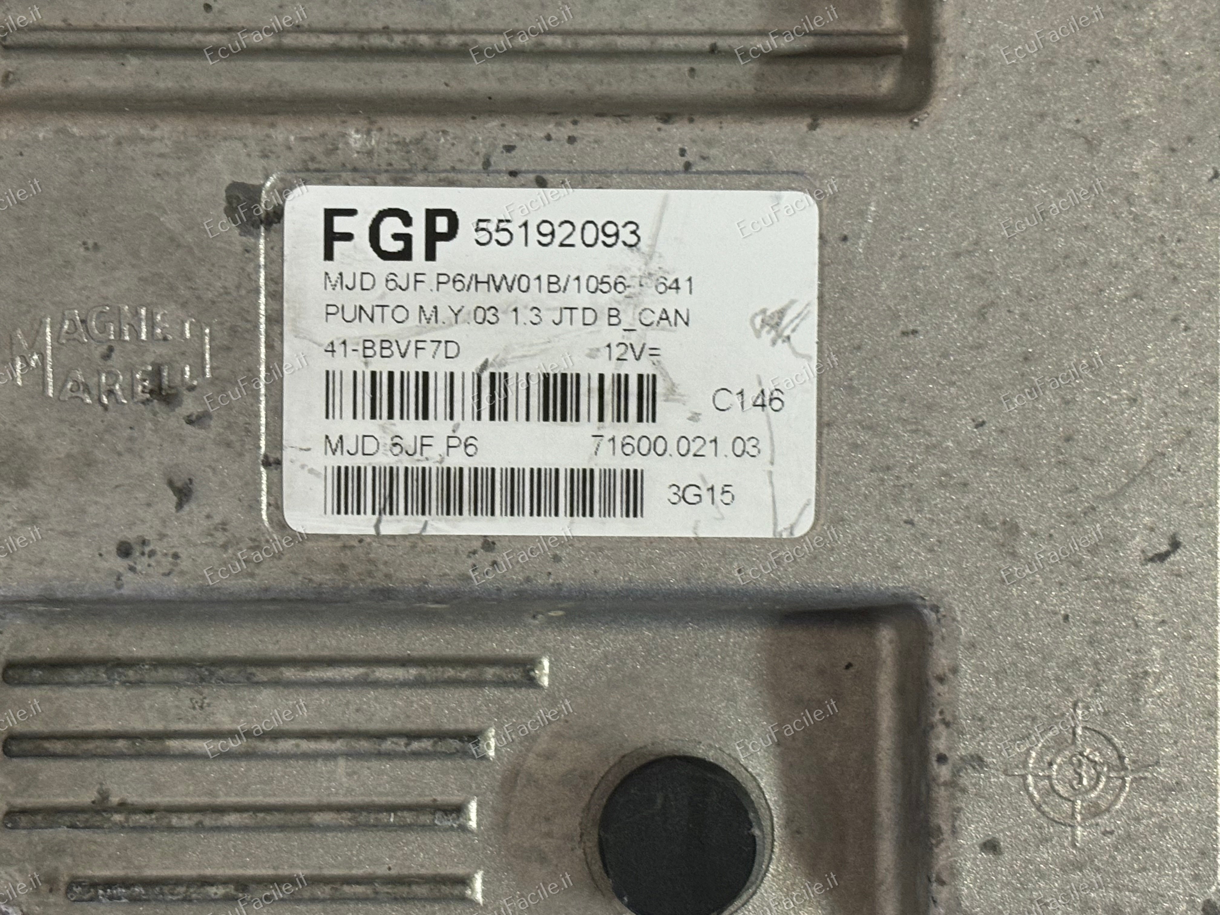 Ecu fiat punto 1.3 55192093 mjd 6jf.p6 hw01b MJD 6JFP6 MJD6JFP6