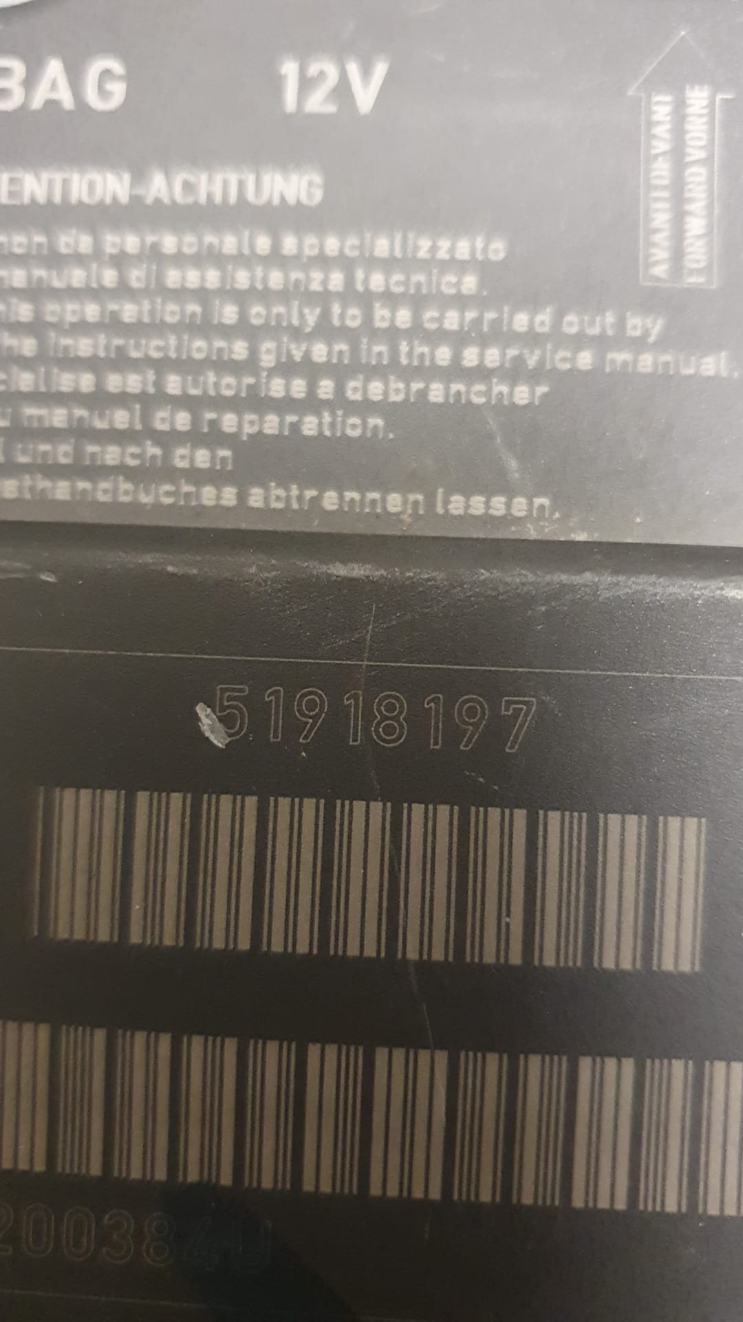 Centralina comando air-bag 51918197 Fiat Punto