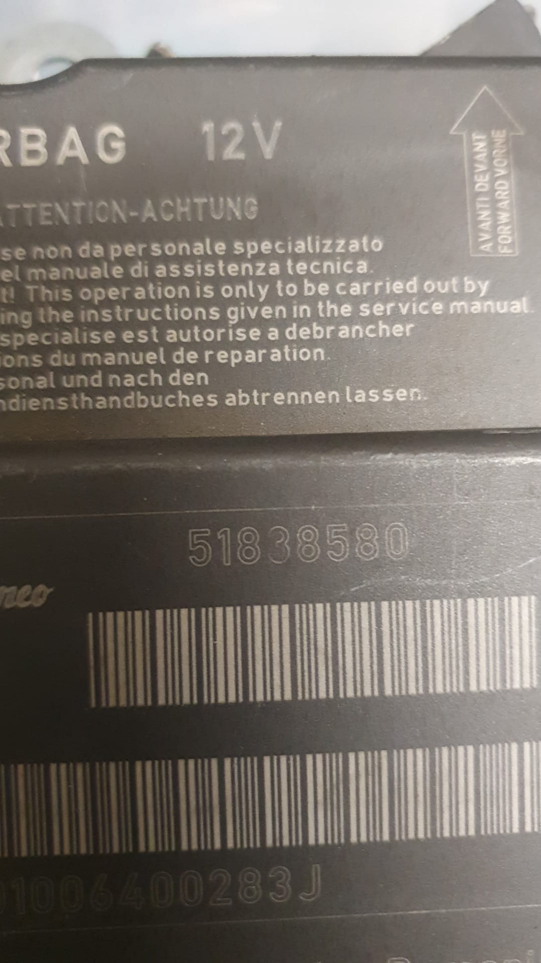 CENTRALINA AIRBAG FIAT Punto EVO 51838580 A2C53332208
