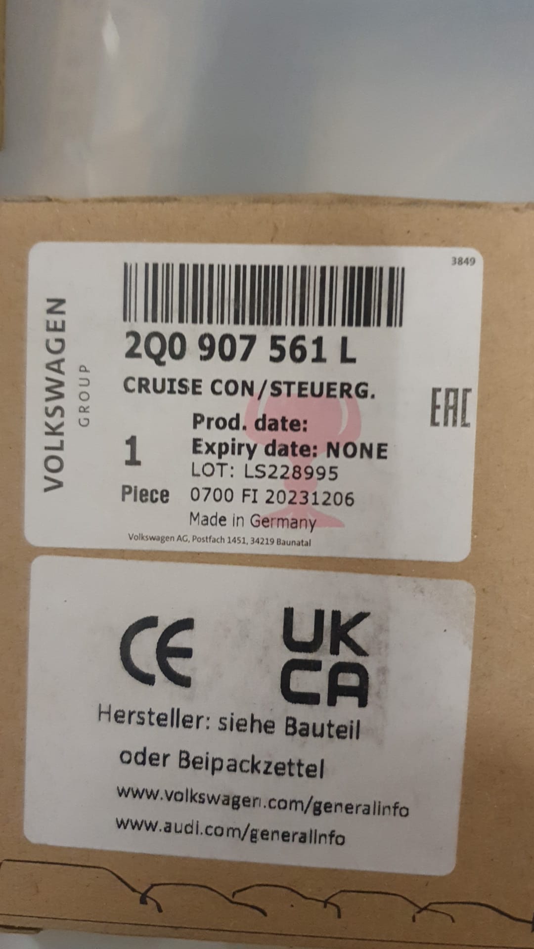 AUDI Q2 DISTANCE REGULATION AND RADAR SENSOR CONTROL UNIT 2Q0907561L