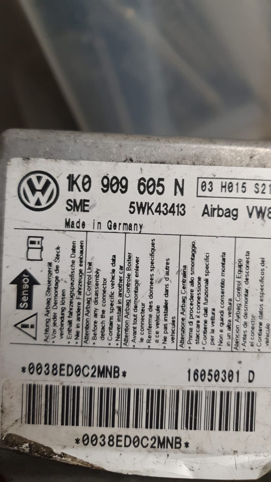 CENTRALINA SENSORE AIRBAG VW GOLF 5 V (1K1) 2003-2009 1K0909605N; 5WK43413