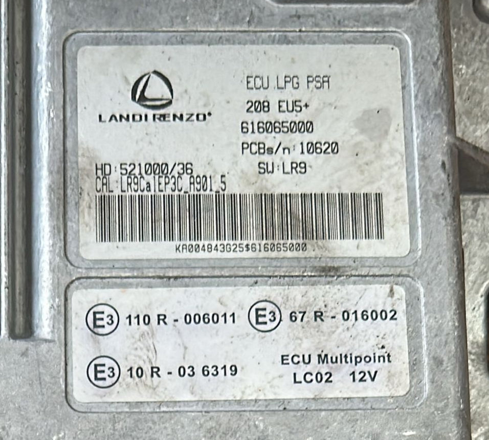 616065000 CENTRALINA GPL ECU LPG LANDI RENZO PER PEUGEOT 208 I 2012-2019 MOTORE 1.4 GPL 70KW 95CV BENZINA