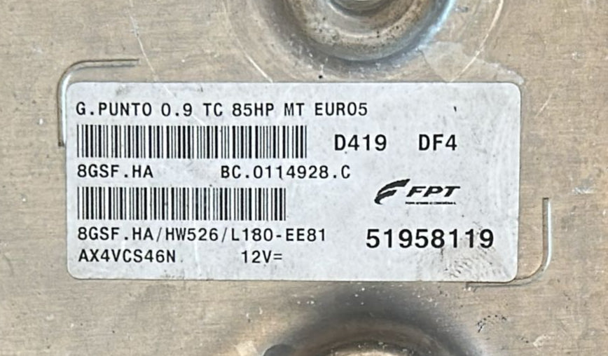 Centralina motore FIAT G.PUNTO eu5 cod. 51958119 8GSF.HA HW526/L180-EE81 BC.0114928.C MAGNETI MARELLI