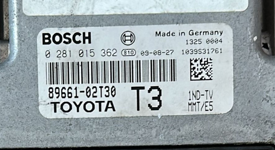 ECU TOYOTA AURIS 1.4 D4D BOSCH 0281015362 89661-02T30 T3 8966102T30 T3 1039S31754 EDC 17CP07-6.21