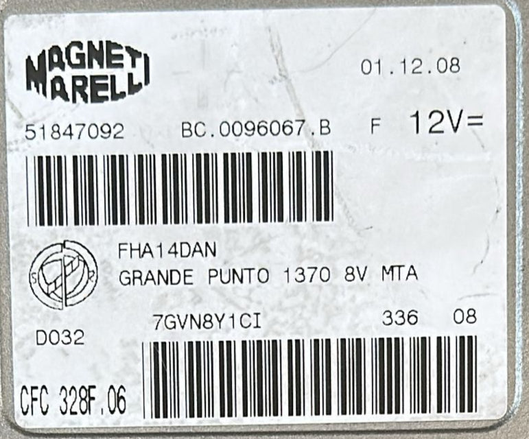 Ecu centralina CFC 328F.06 51847092 Fiat Magneti Marelli bc.0096067.b