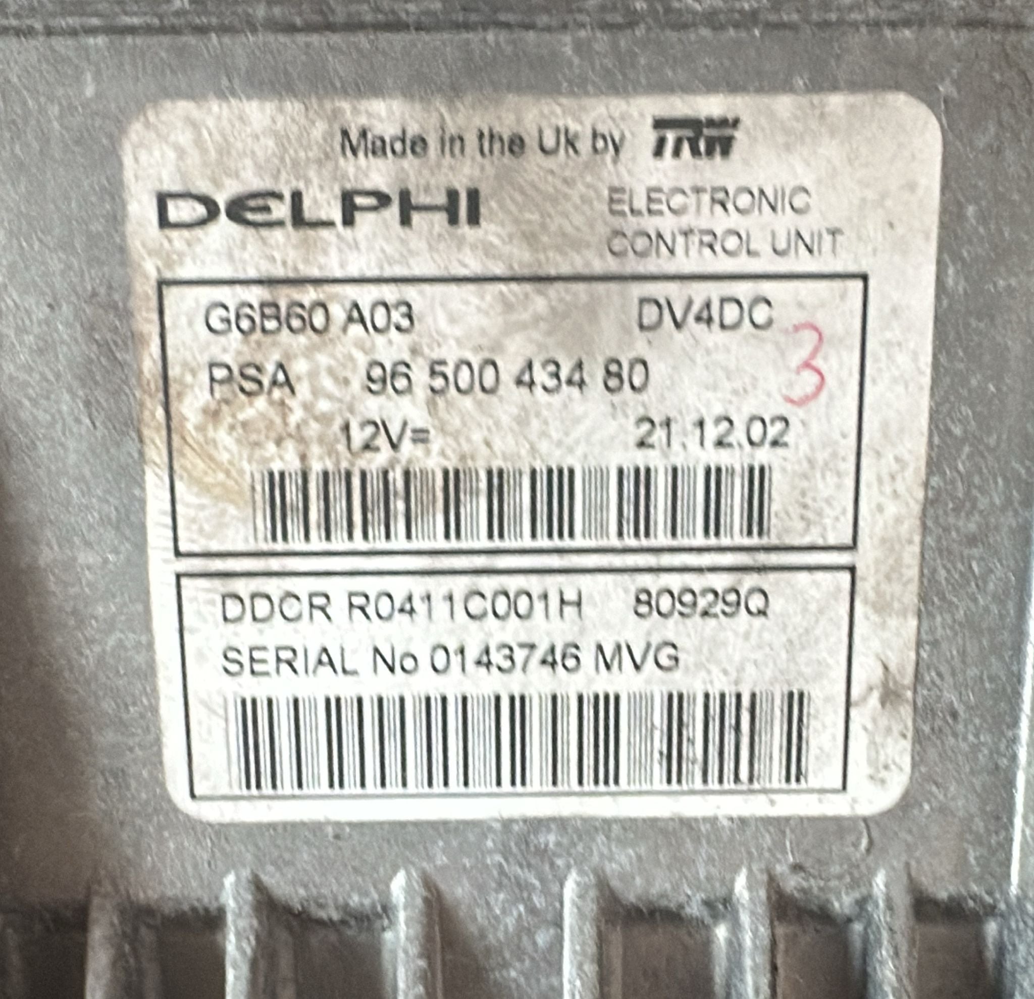 ECU Centralina delphi 9650043480 citroen c3 1.4 hdi G6B60A03 PSA DDCR R0411C001H