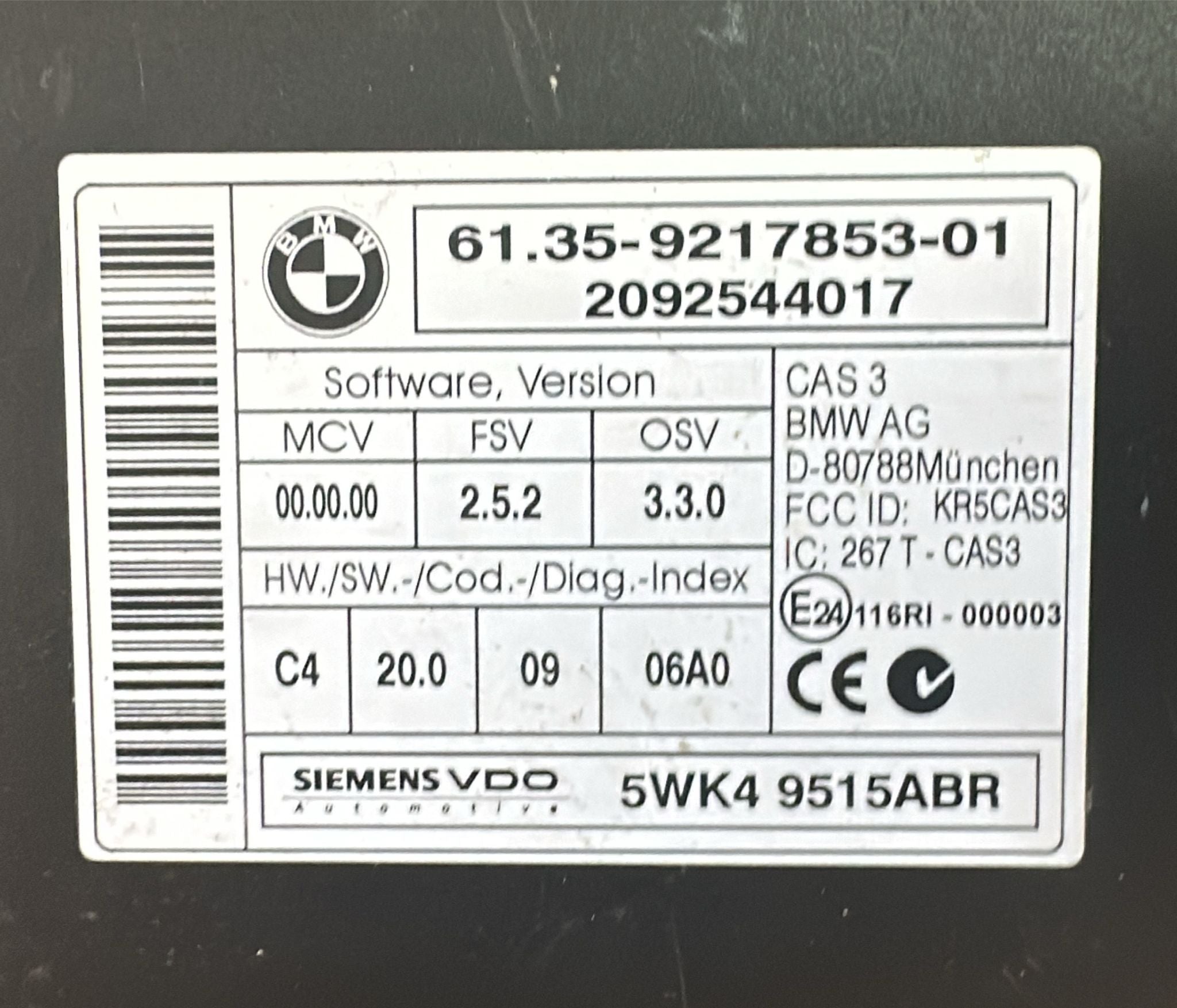 CENTRALINA COMFORT PER BMW Serie 3 E90 Berlina 61.35-9217853-01 N47D20A 2092544017