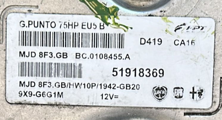Centralina G. PUNTO 75hp eu5 B 51918369 MJD 8F3.GB bc.0108455.a