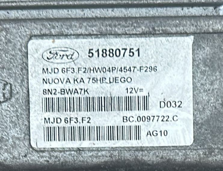 Ford Ka Kit centralina motore ECU 51880751 MJD 6F3.F2 HW04P Diesel 1300 BC.0097722.C