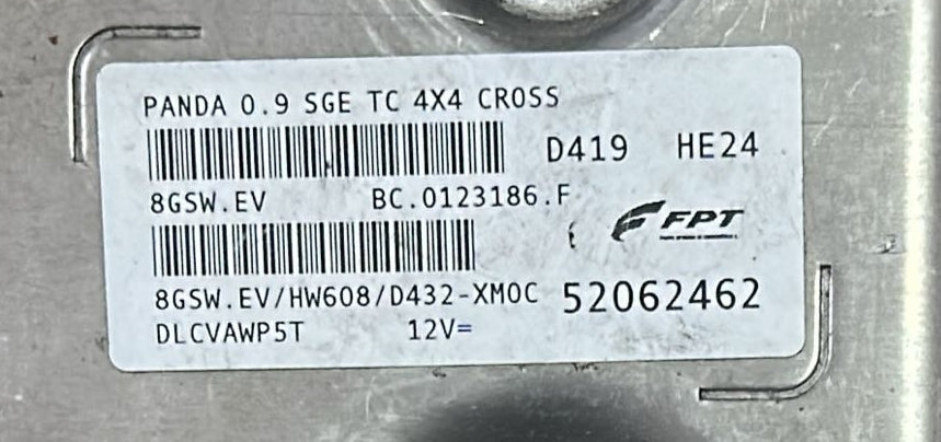 Centralina iniezione 0.9 TwinAir Turbo 66kw FPT 52062462 Fiat Panda Cross 8gsw.ev bc.0123186.f