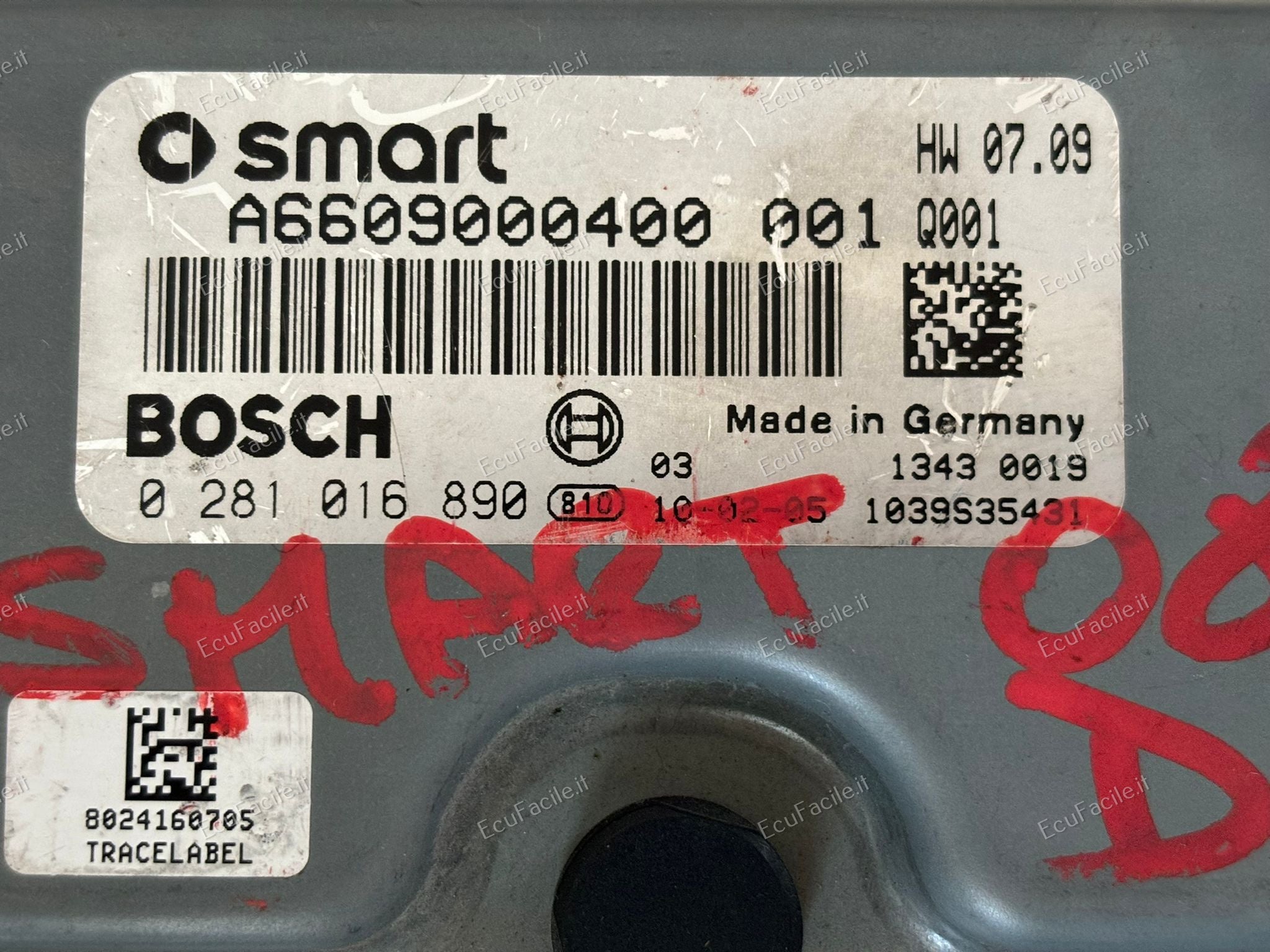ECU SMART FORTWO A6609000400 001 HW07.09 0281016890 EDC16C32