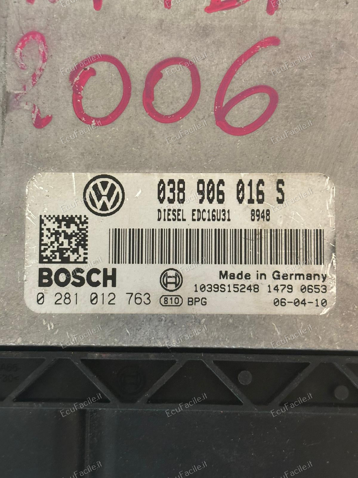 ECU VW TRANSPORTER T6 1.9 TDI 038906016S 0281012763 EDC 16U31