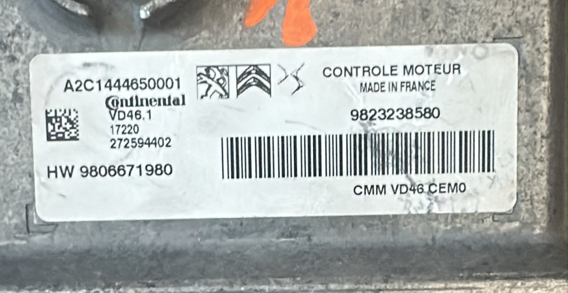 ecu centralina motore PEUGEOT CITROEN VD46.1 A2C1444650001 9823238580 HW 9806671980 con pin code