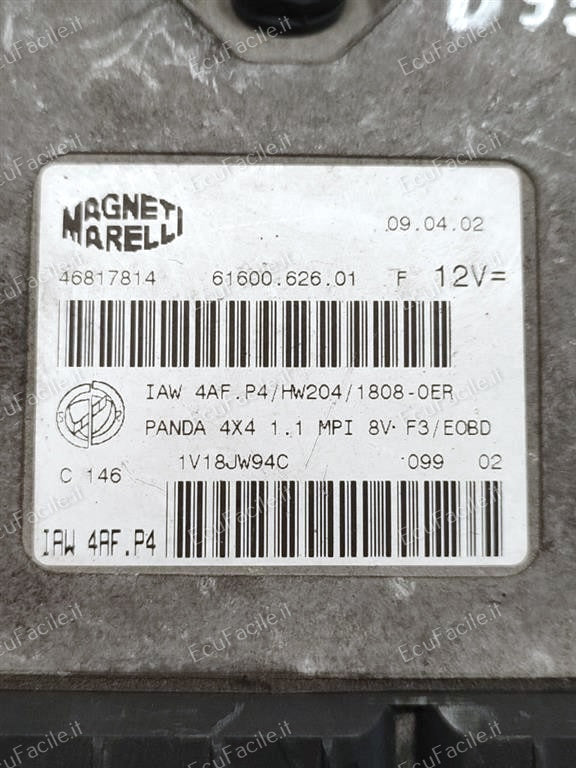 ECU FIAT PANDA 1.1 4X4 IAW 4AF.P4 HW204 IAW4AFP4 46817814