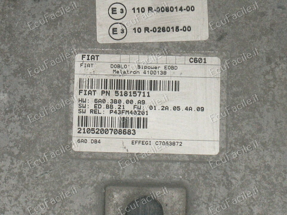 Centralina ECU Motore Fiat Doblò 2° Serie Bipower | METATRON 4100138 | 51815711 | B2402201102278