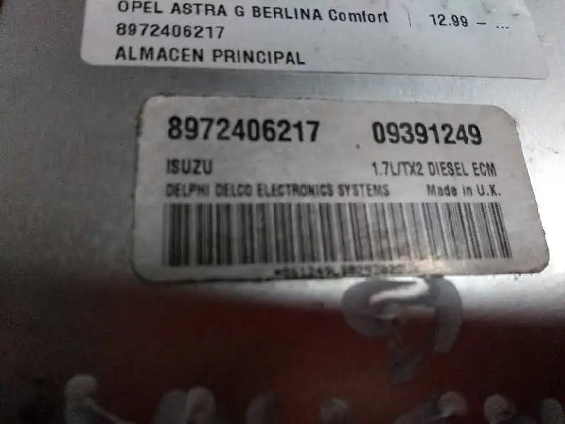 Ecu opel astra 1.7 dti delphi delco 09391249, isuzu 8972406217