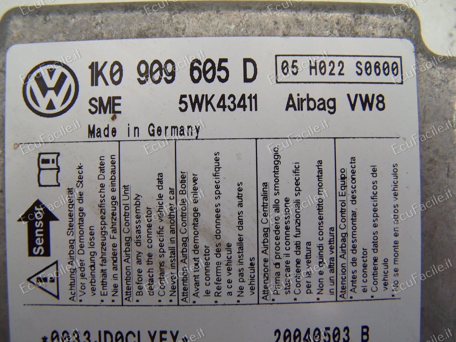 Centralina Airbag Sme 5WK43411 1K0 909 605A 1K0909605A 04 H022 S0500 VOLKSWAGEN GOLF