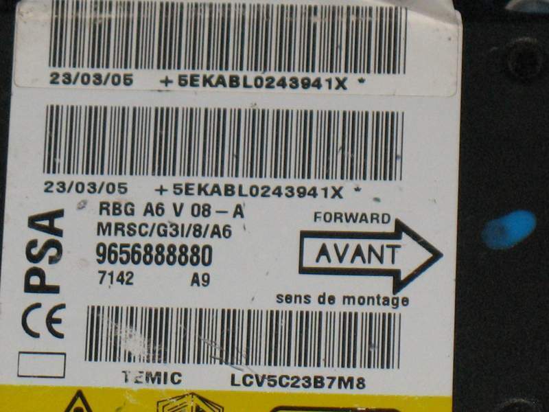 Ecu airbag citroen c2 9656888880 5EKABL0243941X RBG A6 V 08 - A MRSC/G3I/8/A6 7142 A9 LCV5C23B7M8