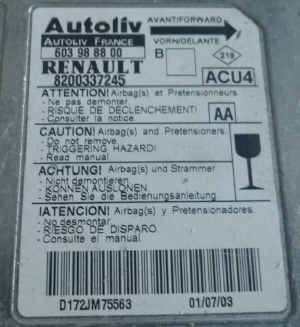Renault megane centralina airbag 8200337245 603988800
