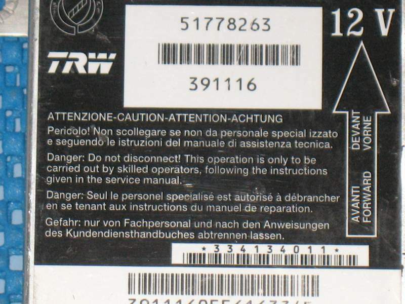 ECU AIRBAG TRW 51778263 FIAT Panda VAN serie 2006 1300 391116