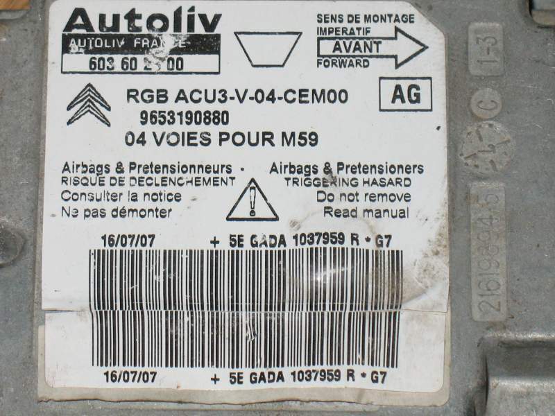 ECU Airbag Peugeot , 603602500, 9653190880, ACU3V04CEM00
