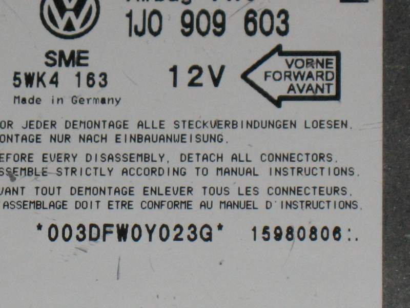 1J0 909 603 VW Golf MK3 POLO MK4 Airbag ECU indice 09