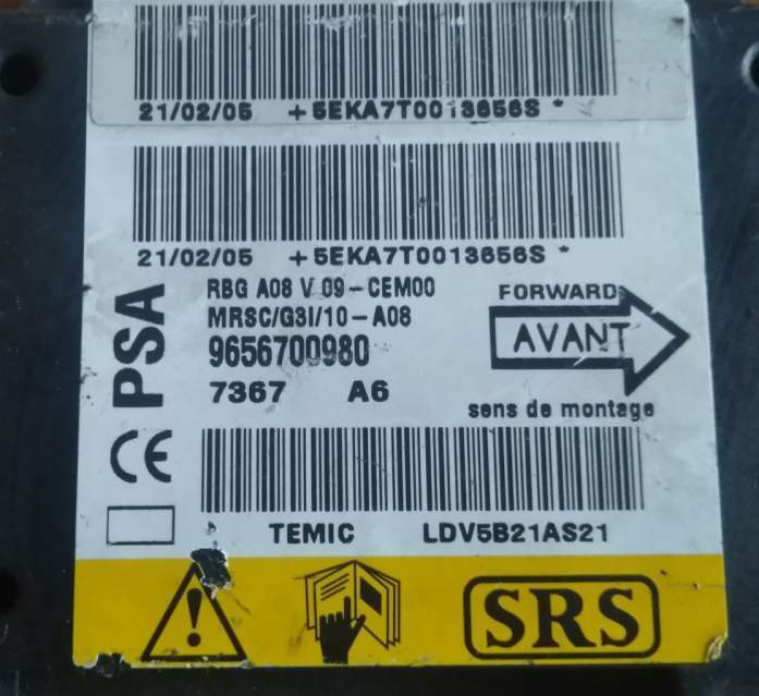 centralina airbag peugeot 1007 9656700980