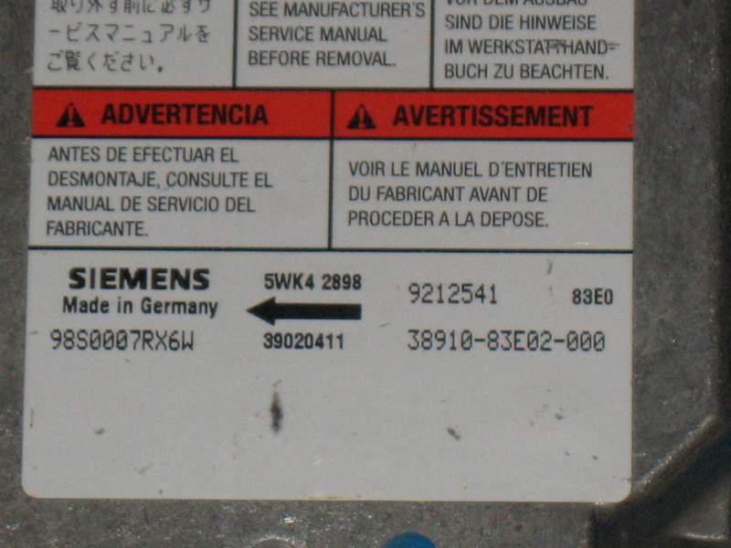 ECU AIRBAG Siemens 2003 OPEL AGILA 1.2i 16V 5DR 38910-83E02-000