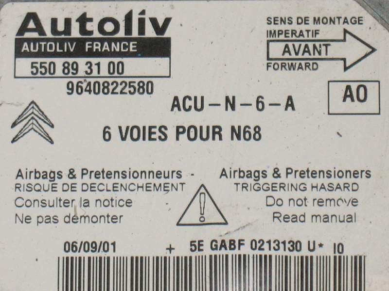 CITROEN PICASSO 98-04 2.0 HDI AIRBAG ECU 9640822580 550893100