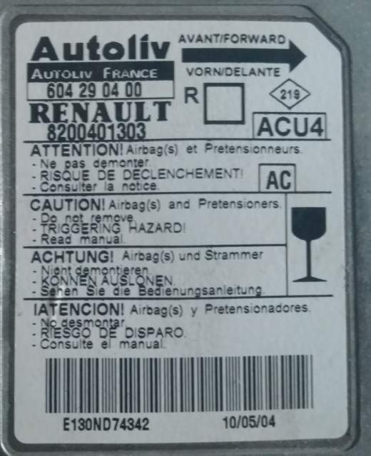 Ecu airbag grand scenic renault megane 8200401303 604290400